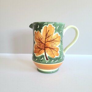 Deruta hand painted pitcher with leaf design. Made in Italy.